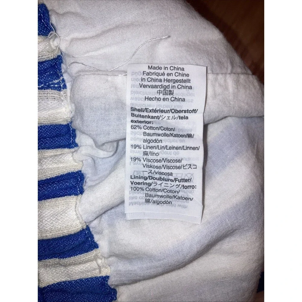J Crew Womens XS Blue‎ White Striped Linen Blend Paperbag Tie Waist Shorts Beach